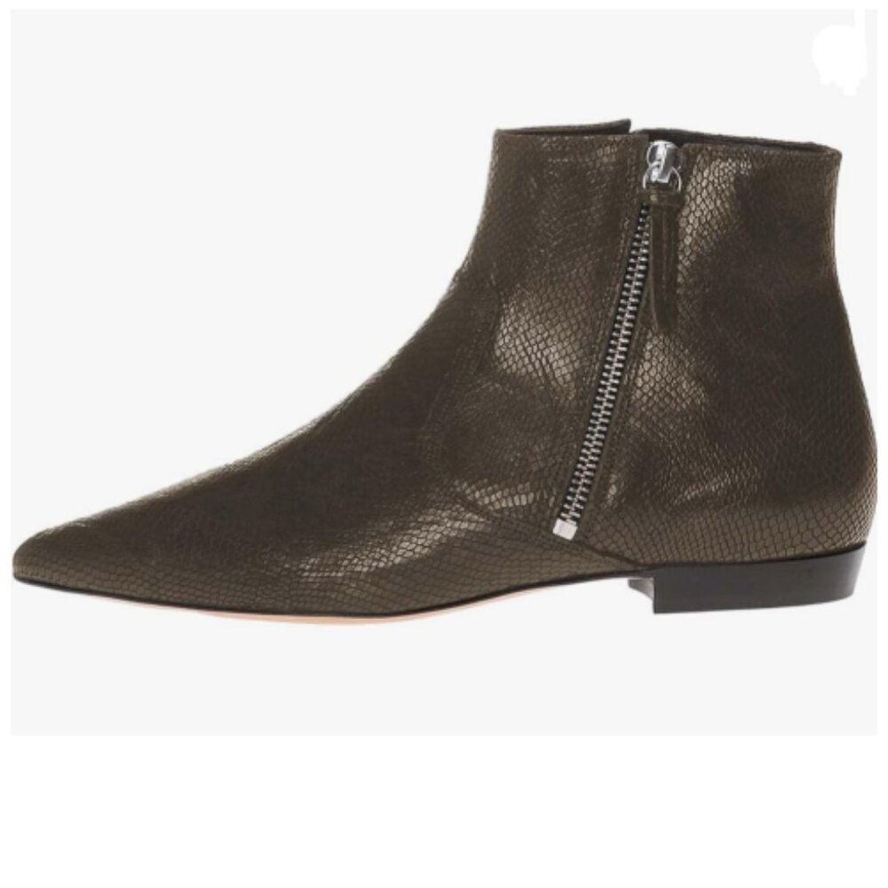 XYD Sienna Texture Pointed Toe Flats Ankle Boots with Double Side Zippers